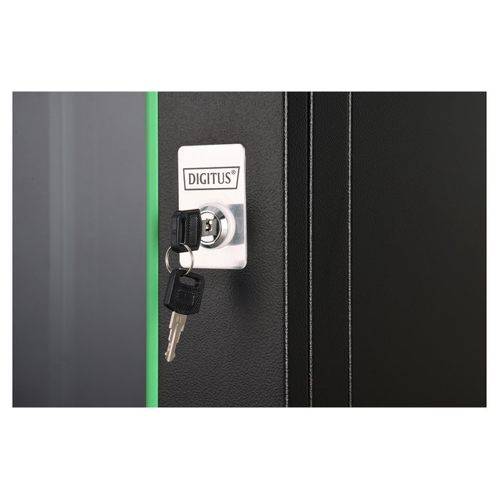 Digitus Dynamic 9HE 474x600x600mm - Armario de Pared de Rack 9U, Negro, Acero, Vidrio, Capacidad 60 kg, Bloqueo Teclado, IP20, 26 kg