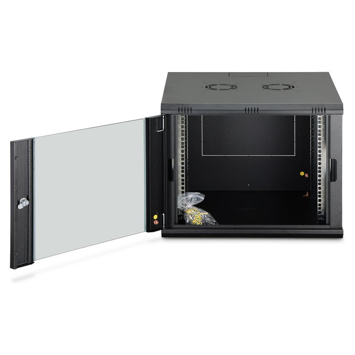 Digitus Dynamic 9HE 474x600x600mm - Armario de Pared de Rack 9U, Negro, Acero, Vidrio, Capacidad 60 kg, Bloqueo Teclado, IP20, 26 kg
