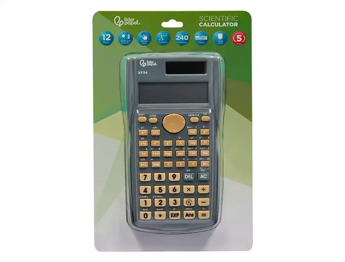 Liderpapel XF34 Calculadora Científica 12 Dígitos 240 Funciones Solar y Pila Tapa Gris