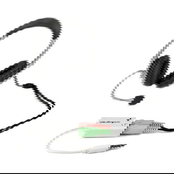 StarTech.com Adaptador de Auriculares con Micrófono 3.5mm 4 pines (Macho) a 2x Conectores 3.5mm (Hembra) para PC - Cable 15 cm Blanco