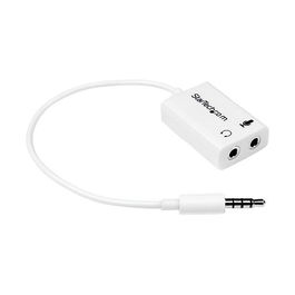 StarTech.com Adaptador de Auriculares con Micrófono 3.5mm 4 pines (Macho) a 2x Conectores 3.5mm (Hembra) para PC - Cable 15 cm Blanco