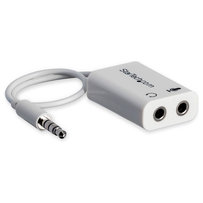 StarTech.com Adaptador de Auriculares con Micrófono 3.5mm 4 pines (Macho) a 2x Conectores 3.5mm (Hembra) para PC - Cable 15 cm Blanco