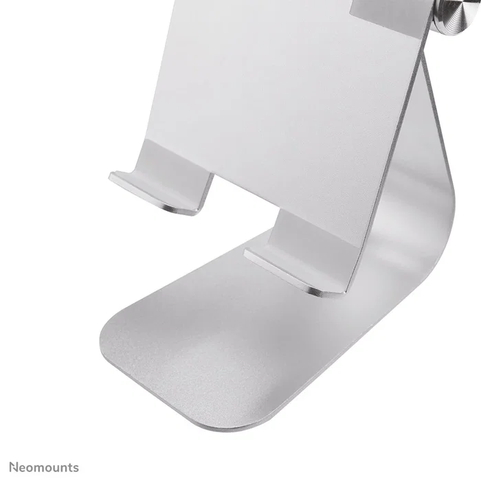 Neomounts DS15+050SL1 Soporte de Escritorio Ajustable para Tablet/Smartphone hasta 11", Plata, Inclinación 0-90°, Aluminio, con Gestión de Cables