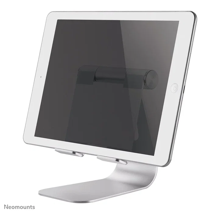Neomounts DS15+050SL1 Soporte de Escritorio Ajustable para Tablet/Smartphone hasta 11", Plata, Inclinación 0-90°, Aluminio, con Gestión de Cables