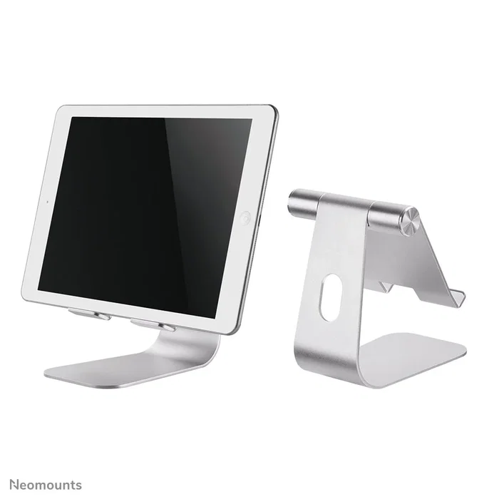 Neomounts DS15+050SL1 Soporte de Escritorio Ajustable para Tablet/Smartphone hasta 11", Plata, Inclinación 0-90°, Aluminio, con Gestión de Cables