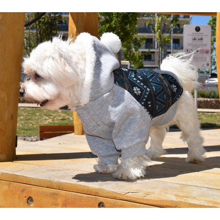 Nayeco Sudadera con Capucha Fusion para Perros 50 cm Gris con Estampado Azul Verde Cálida Adaptable