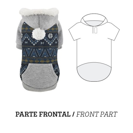 Nayeco Sudadera con Capucha Fusion para Perros 50 cm Gris con Estampado Azul Verde Cálida Adaptable