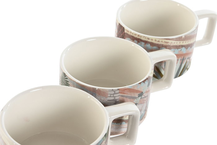 DKD Home Decor Calima 2023 Taza Boho Terracota Beige Dolomita Bambú Metal 27 cm Set 4 piezas 260 ml