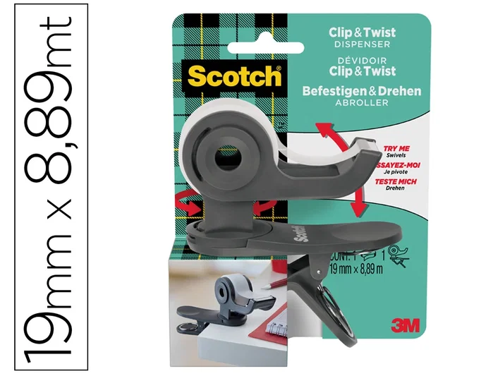 Scotch Dispensador Clip & Twist C19 Gris con Cinta Magic 19 mm Scotch Dispensador Clip & Twist C19 Gris con Cinta Magic 19 mm