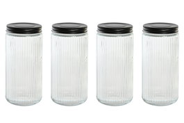 DKD Home Decor Set de 4 Botes de Cristal y Metal de 1000ml