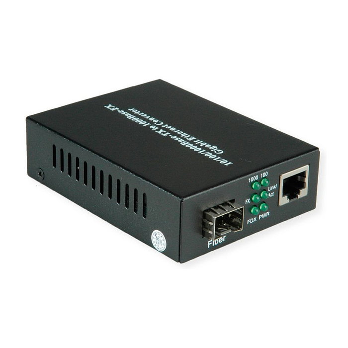 VALUE 21.99.1199 Convertidor Ethernet Gigabit RJ-45 a SFP LC, 1000 Mbit/s, Compatible con 10Base-T/100Base-TX/1000Base-TX/1000Base-X/100Base-FX, IEEE 802.3, Negro