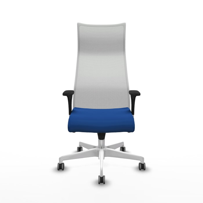 Sillón Albacete con mecanismo Sincro tapizada con Similpiel color Azul y malla color Blanco. Equipado con Base poliamida blanca, Brazos 1D y Ruedas 65 mm parqué Sillón Albacete con mecanismo Sincro tapizada con Similpiel color Azul y malla color Blanco. Equipado con Base poliamida blanca, Brazos 1D y Ruedas 65 mm parqué