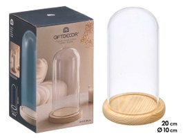 GIFTDECOR Cúpula Decorativa de Cristal con Base de Madera 20cm Alto