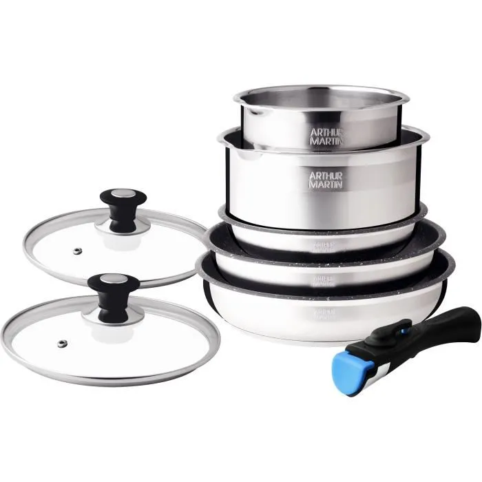 Arthur Martin AM2493 Batería de Cocina de 8 Piezas - Acero Inoxidable - Manija Extraíble - Apta para Todo Tipo de Cocinas, Incluida Inducción Arthur Martin AM2493 Batería de Cocina de 8 Piezas - Acero Inoxidable - Manija Extraíble - Apta para Todo Tipo de Cocinas, Incluida Inducción