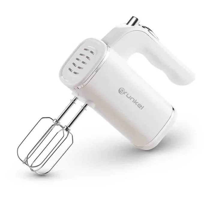 Grunkel AM-25G Batidora Amasadora de Mano 250W, 5 Velocidades con Función Turbo, Color Blanco, con Varillas y Ganchos para Mezclar y Amasar