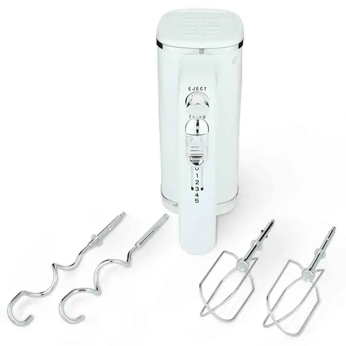 Grunkel AM-25G Batidora Amasadora de Mano 250W, 5 Velocidades con Función Turbo, Color Blanco, con Varillas y Ganchos para Mezclar y Amasar