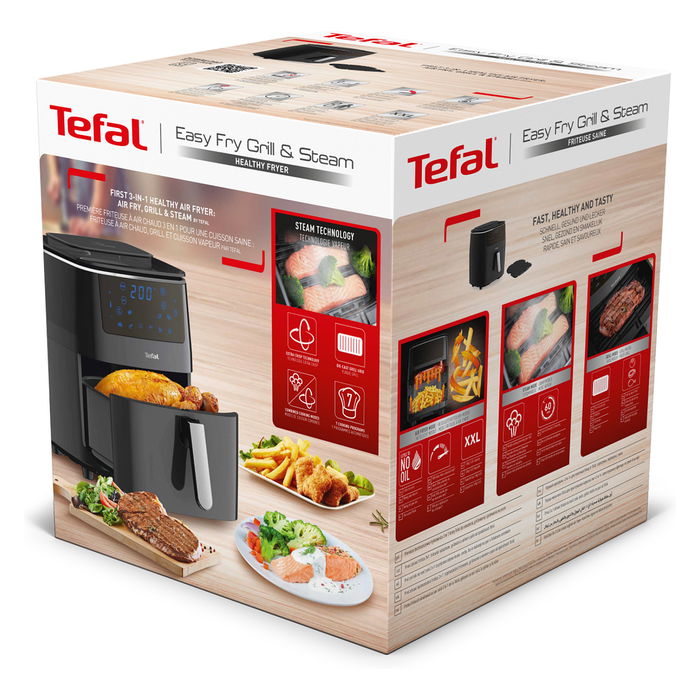 Tefal Easy Fry Classic Freidora de Aire Caliente con Función Grill y Vapor, 1.6L, 1700W, 7 Programas, 80-200°C, Temporizador 60 min, Negro, FW2018