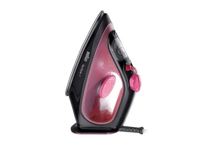 Braun TexStyle 1 Plancha Vapor/Seco 2000W con Suela de Cerámica, Negro/Púrpura - 130 g/min, 0.22L, Autolimpieza
