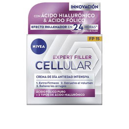 Nivea CELLULAR FILLER hialurónico & fólico Crema de Día Antiarrugas y Antiedad con SPF15, 50 ml