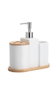 DKD Home Decor Juego de Accesorios de Baño de 4 Piezas en Dolomita y Bambú Blanco y Natural