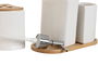 DKD Home Decor Baño Set de 4 Piezas Blanco Natural Dolomite Bambu 10 x 19 x 19.5 cm