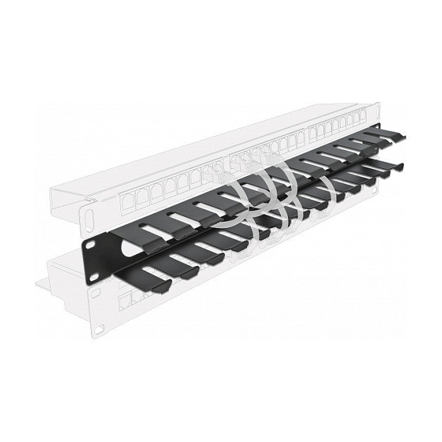 DeLOCK Panel de gestión de cables 19 pulgadas con 2 aberturas, 1U, Negro DeLOCK Panel de gestión de cables 19 pulgadas con 2 aberturas, 1U, Negro
