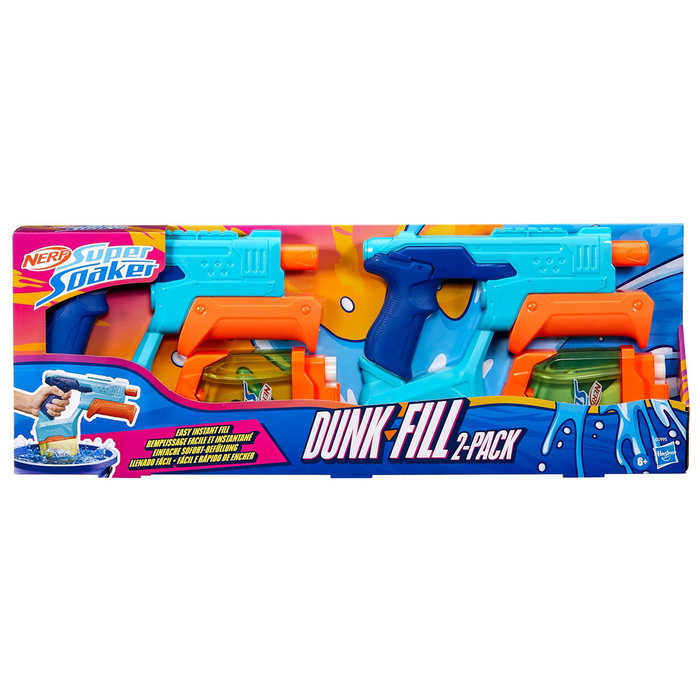 Hasbro Nerf Super Soaker Dunk Fill Doble G0995, Pack de 2 Lanzadores de Agua para Exterior, 300 ml por Tanque