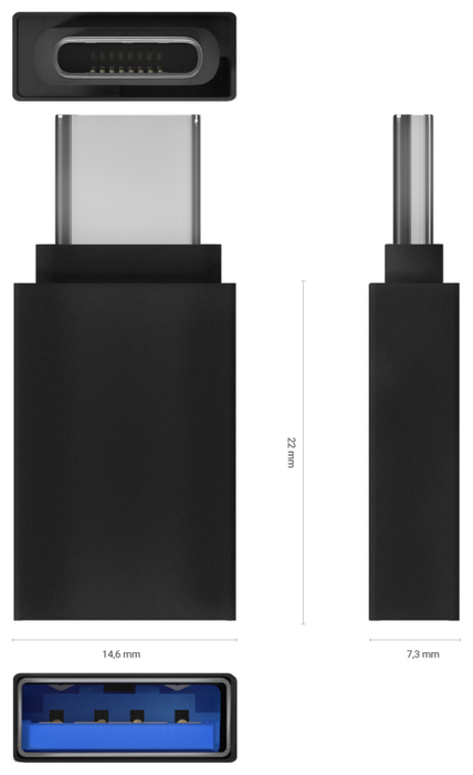 AISENS Mini Adaptador Aluminio USB 3.2 Gen1 3A Negro (USB-C Macho a USB-A Hembra)