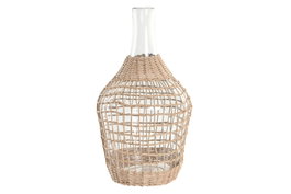 DKD Home Decor Jarrón de Cristal y Ratán Trenzado 6,5 L