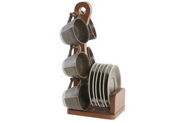 DKD Home Decor Set de Café 6 Piezas en Gres y Acacia Verde LIANGFENG 26