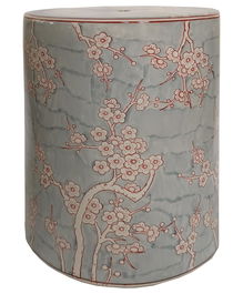 DKD Home Decor Mesita Auxiliar Oriental Sook Azul Naranja Porcelana Flores Hecho a mano 32 x 41 x 32 cm