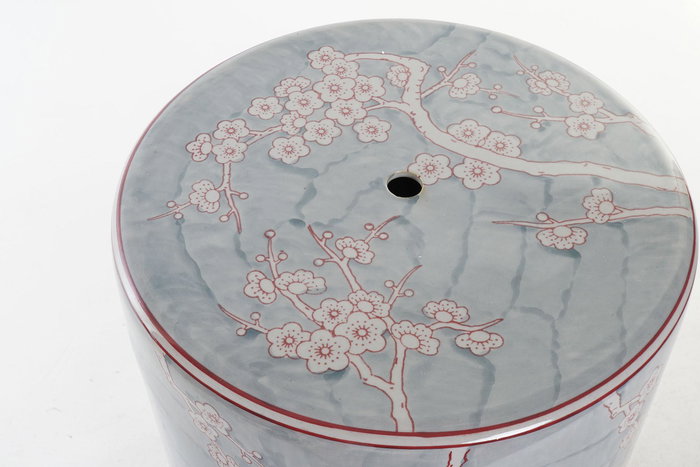 DKD Home Decor Mesita Auxiliar Oriental Sook Azul Naranja Porcelana Flores Hecho a mano 32 x 41 x 32 cm