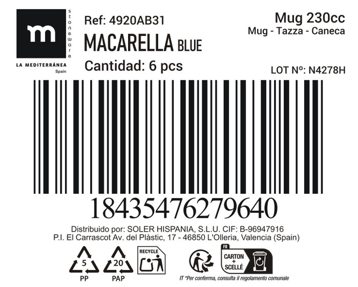 La Mediterranea Taza Macarella Blue 230 ml (48 Unidades) inevitable