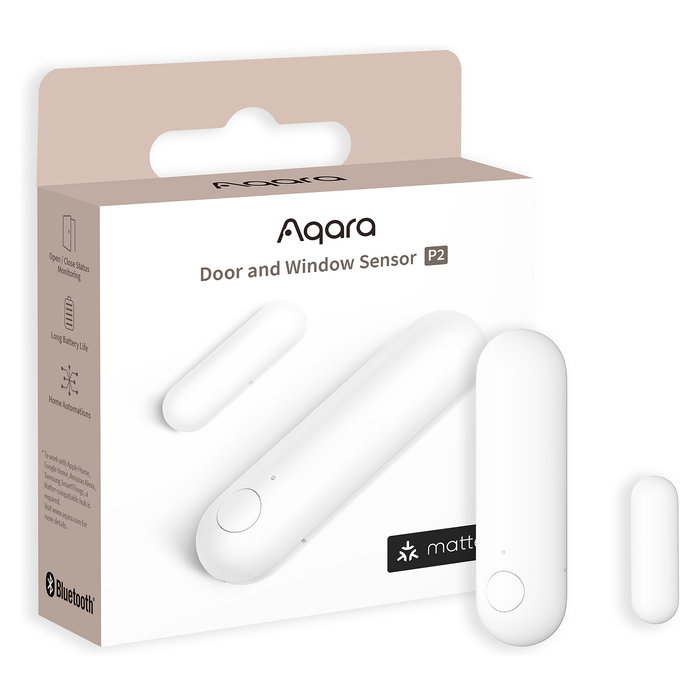 Aqara DW-S02D Sensor de Puerta y Ventana Inalámbrico P2 Bluetooth Thread, Blanco, con Cinta Adhesiva, Fácil de Usar