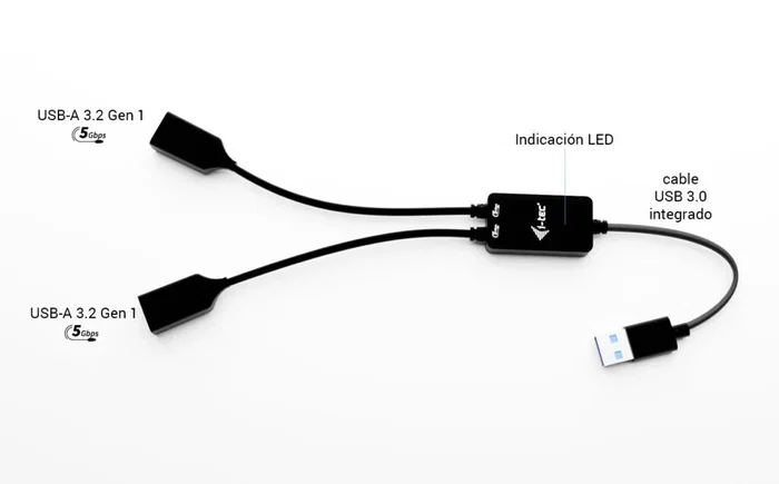 I-TEC USB-A Cable HUB 2 Port (2x USB-A) Negro