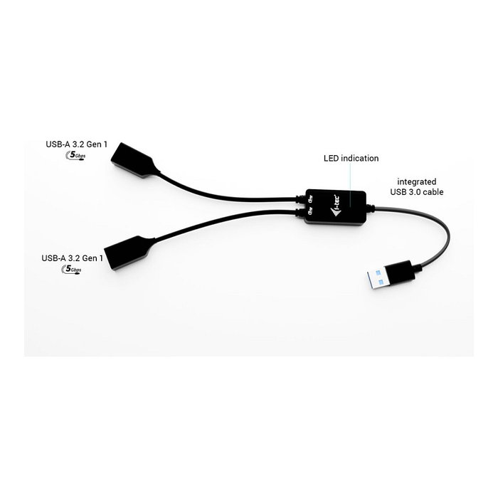 I-tec Hub USB-A 2 en 1 U3CBLHUB2A con 2 puertos USB-A Negro I-tec Hub USB-A 2 en 1 U3CBLHUB2A con 2 puertos USB-A Negro