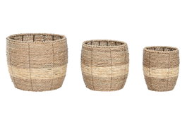 DKD Home Decor Set de 3 Maceteros de Fibra y Metal Natural