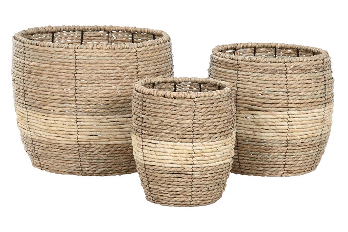 DKD Home Decor Set de 3 Maceteros de Fibra y Metal Natural
