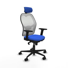 PIQUERAS Y CRESPO Silla de oficina Jorquera con mecanismo Sincro, Tela Azul y Malla Blanca
