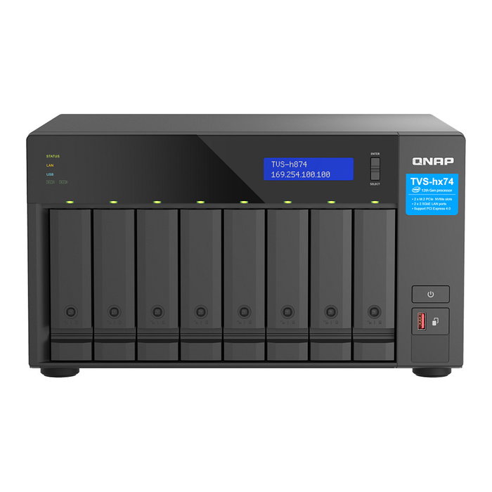 QNAP TVS-H874X-I9-64G NAS Torre Intel Core i9-12900 16 núcleos 64GB RAM DDR4 8 bahías con QuTS hero, 4 puertos LAN 10GbE, 2xUSB 3.2, HDMI, Unidad de almacenamiento de red SMB