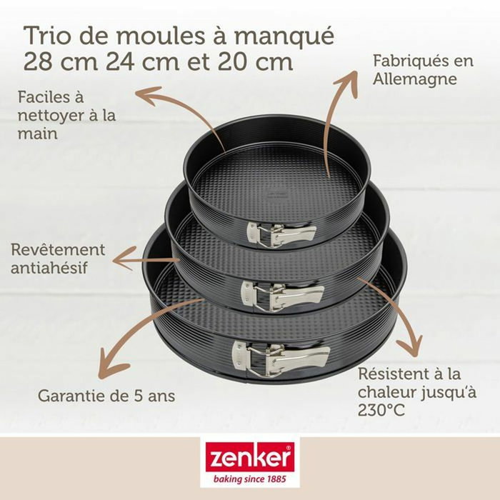 Zenker Juego de 3 moldes redondos desmontables Negro Metalizado 20, 24 y 28 cm
