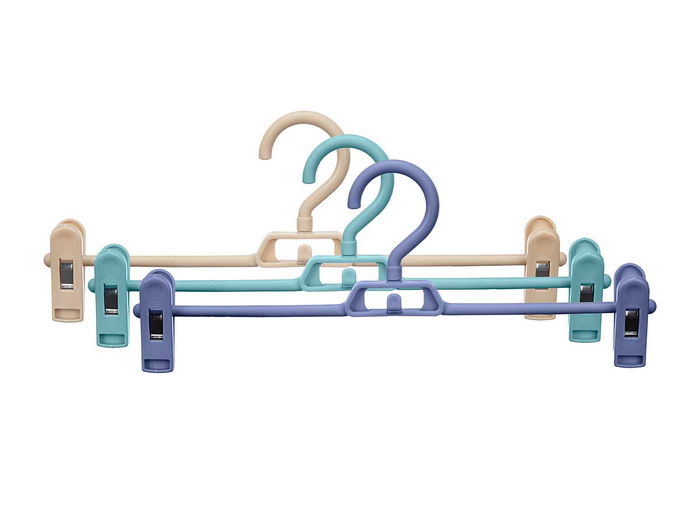 Kipit Set 4 Perchas con Pinzas, 3 Colores Surtidos, Plástico y Metal, 34x21x5.5 cm (Set de 24)