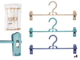 Kipit Set 4 Perchas con Pinzas, 3 Colores Surtidos, Plástico y Metal, 34x21x5.5 cm (Set de 24)