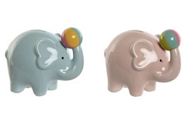 DKD Home Decor Hucha de Elefante en Dolomita, Pack de 2 Unidades (Azul y Rosa)