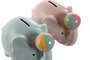 DKD Home Decor Hucha Infantil Elefante Azul Rosa Dolomita (2 Unidades) 11 x 14.5 x 17 cm