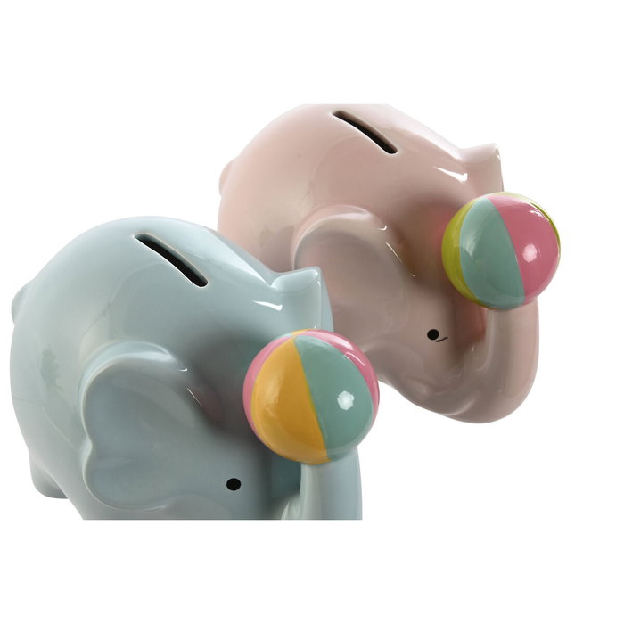 DKD Home Decor Hucha de Elefante en Dolomita, Pack de 2 Unidades (Azul y Rosa)
