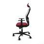 Silla de oficina Jorquera con mecanismo Sincro tapizada con Tela color Granate y malla color Blanco. Equipada con lumbar 1D, Brazos 1D, Cabecero Fijo y Ruedas 65mm nailon
