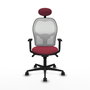 Silla de oficina Jorquera con mecanismo Sincro tapizada con Tela color Granate y malla color Blanco. Equipada con lumbar 1D, Brazos 1D, Cabecero Fijo y Ruedas 65mm nailon