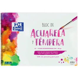 Oxford Bloc Pintura Acuarela Y Témpera 10H 300 gr Espiral A3+ Liso Blanco