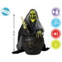 Atosa Figura Decorativa Bruja Verde con Caldero y Pelo Gris 47 cm con Efectos de Luz, Sonido y Movimiento para Halloween